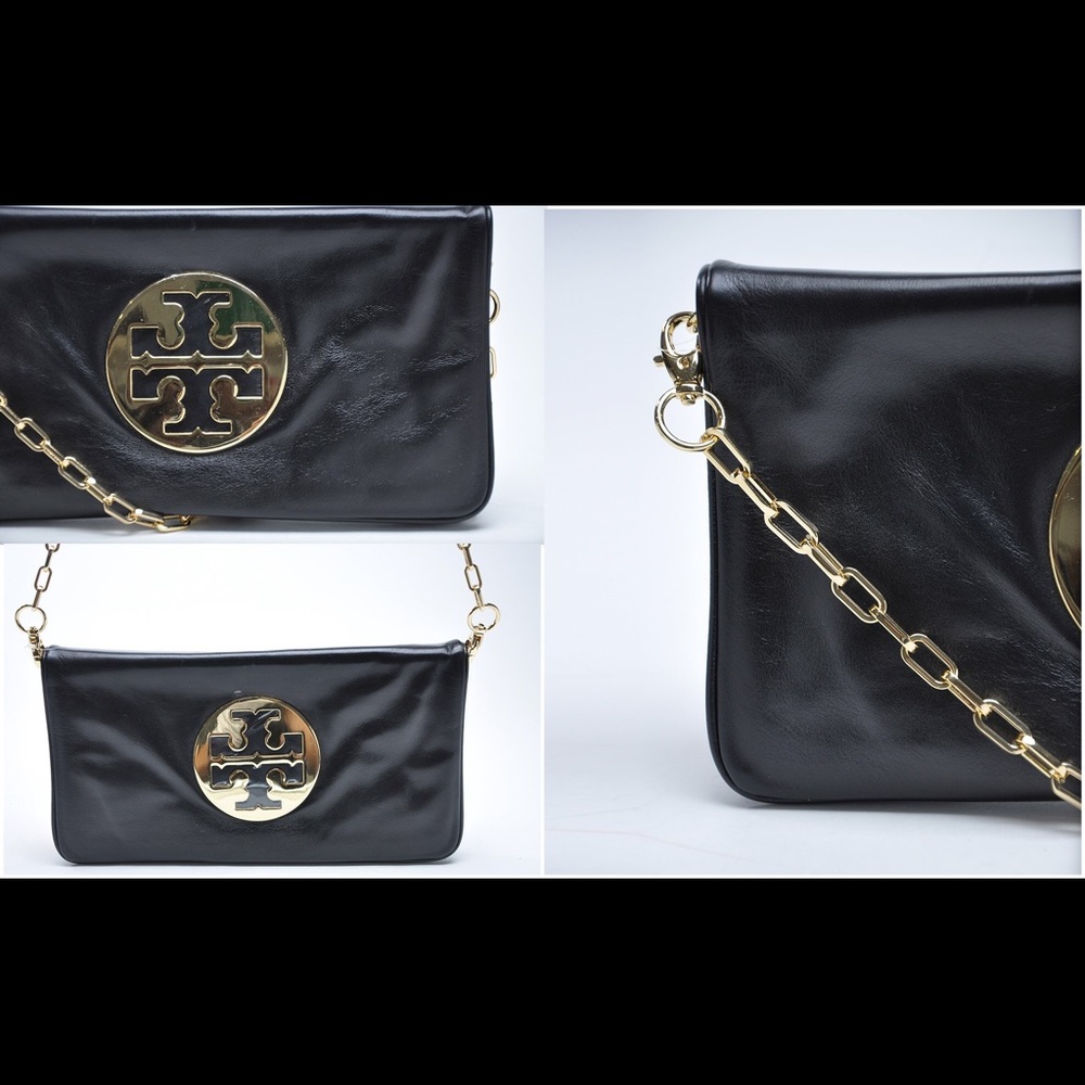 Black leather TORY BURCH purse with gold symbol
